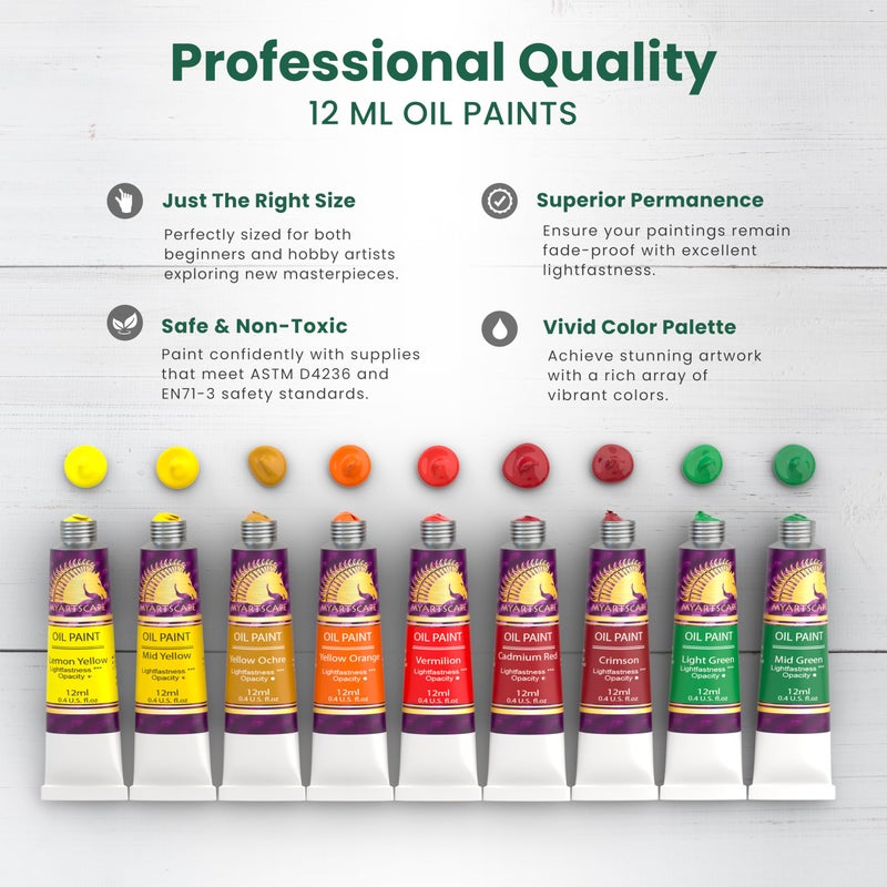 MyArtscape Oil Paint Set - 12ml x 24 Tubes - Lightfast - Heavy Body - Oil-based Colors - Great Pigment Load - Artist Quality Painting Supplies - Professional Craft Paints - Image 5